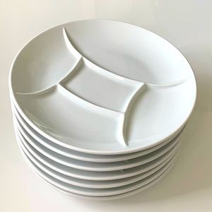 MCM Naaman Israel White Porcelain Divided Luncheon Fondue Appetizer Plates - 7pc